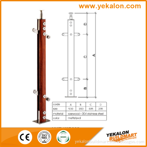 Yekalon 2016 Top Grade Stainless Steel Glass Railing/Baluster/ Handrail with Wood Plate Decoration